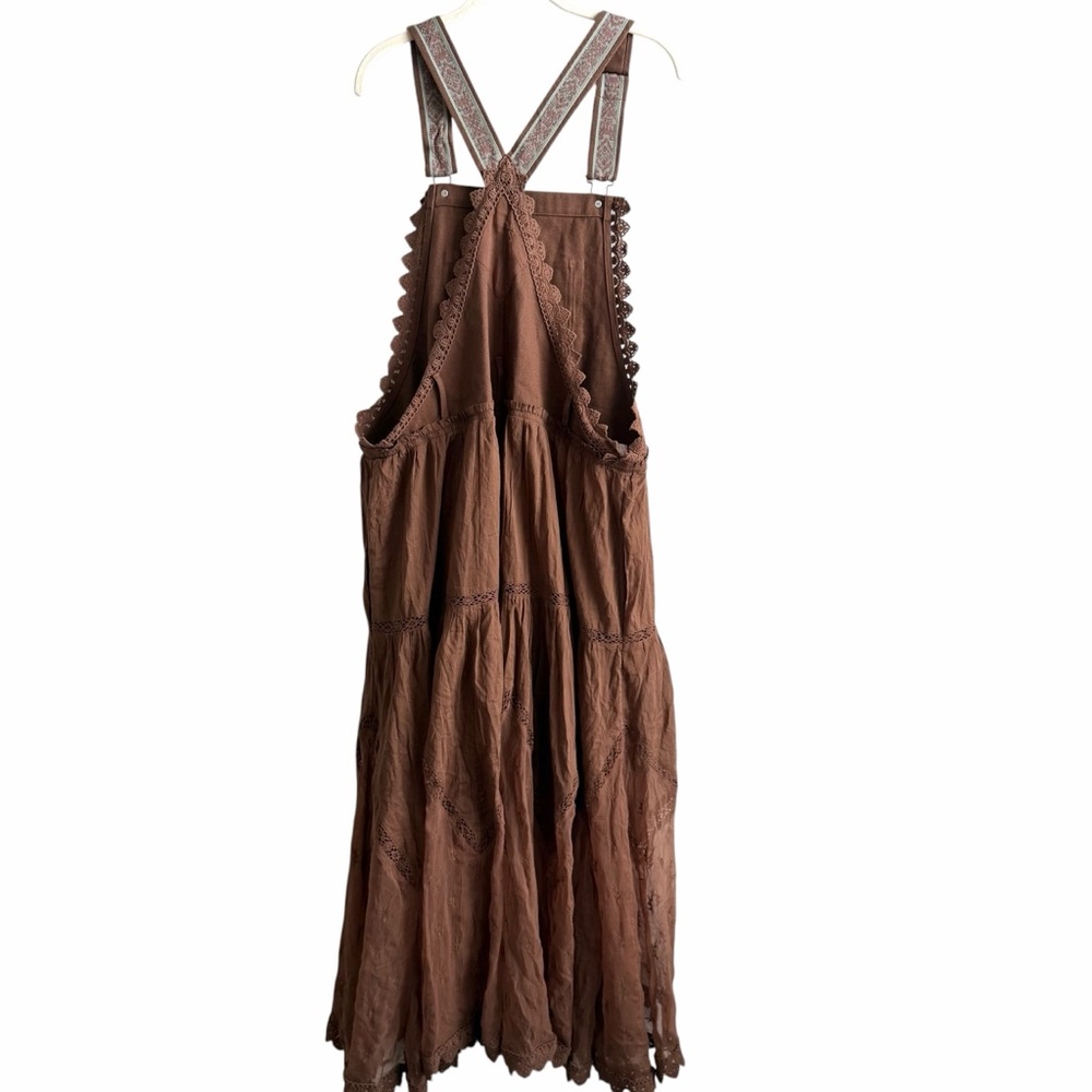 Free People Trails End Skirtall Lace Crochet Overalls Maxi Dress Size XL Brown - Picture 5 of 6